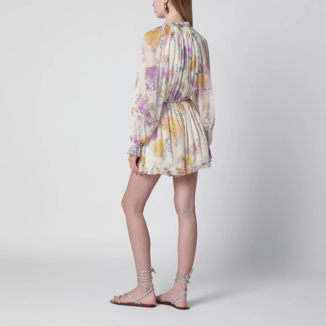 ZIMMERMANN - Cream short jumpsuit with floral pattern Brand Apparel &amp; Accessories > Clothing > One-Pieces > Jumpsuits &amp; Rompers
