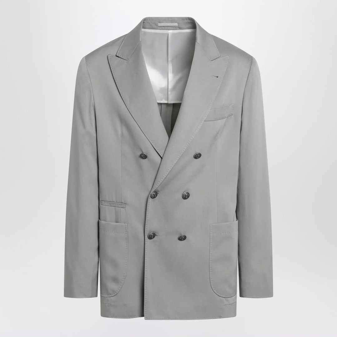 Brunello Cucinelli - Double-breasted silk blazer in khaki Brand Apparel & Accessories > Clothing > Outerwear > Coats & Jackets 50 IT