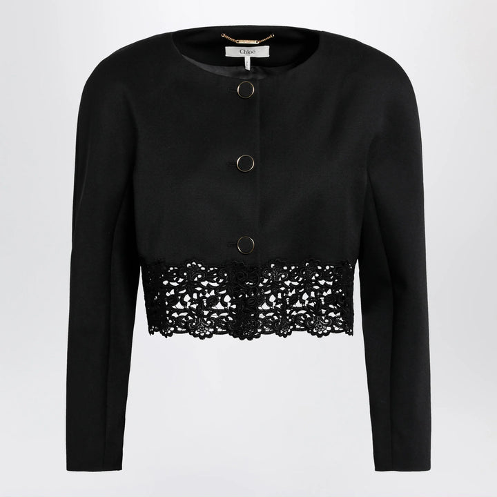 Chloé - Black cropped jacket with openwork trim Brand Apparel &amp; Accessories > Clothing > Outerwear > Coats &amp; Jackets 36  FR