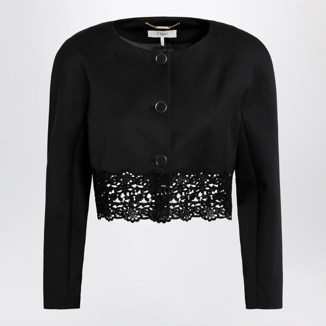 Chloé - Black cropped jacket with openwork trim Brand Apparel &amp; Accessories > Clothing > Outerwear > Coats &amp; Jackets 36  FR