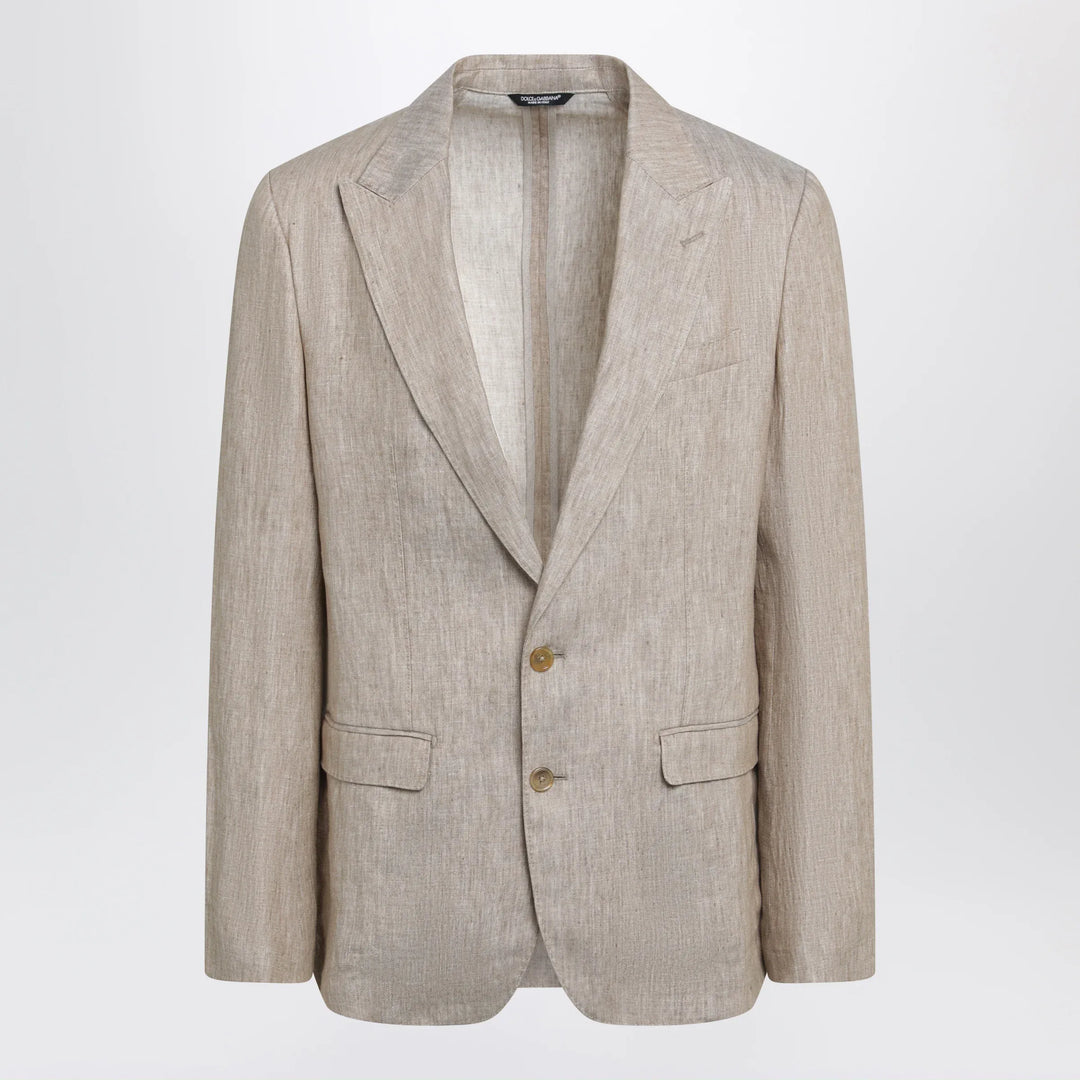 Dolce&amp;Gabbana - Taormina single-breasted linen jacket in melange beige/white Brand Apparel &amp; Accessories > Clothing > Outerwear > Coats &amp; Jackets 48 IT