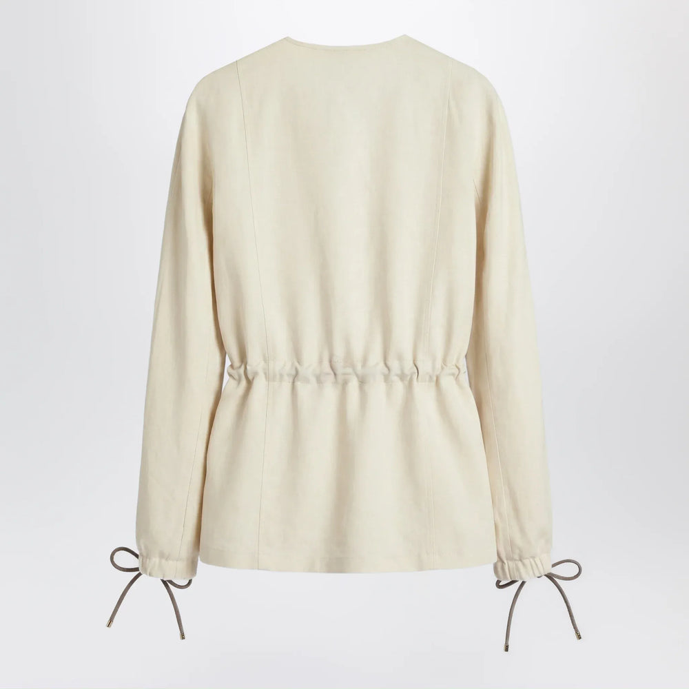 Max Mara - Beige linen and silk jacket with drawstring Brand Apparel & Accessories > Clothing > Outerwear > Coats & Jackets