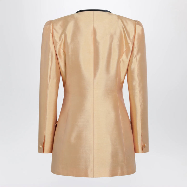 Valentino - Pea coat in shantung in melon/black Brand Apparel &amp; Accessories > Clothing > Outerwear > Coats &amp; Jackets