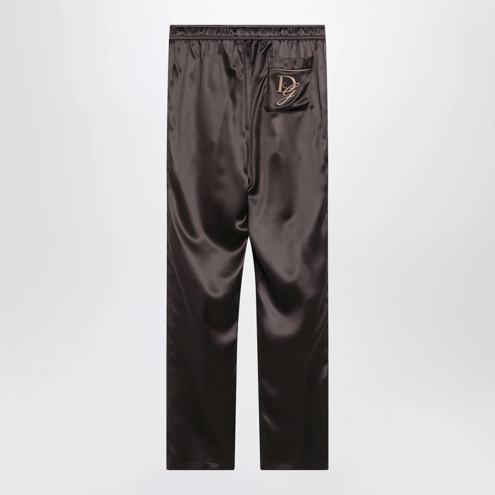 Dolce&amp;Gabbana - Silk pajama trousers with embroidered logo, brown/grey Brand Apparel &amp; Accessories > Clothing > Pants 48 IT