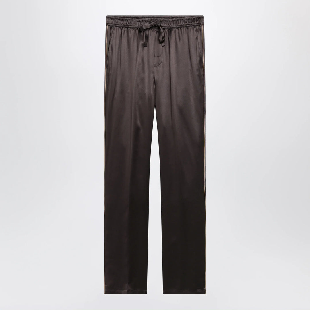 Dolce&amp;Gabbana - Silk pajama trousers with embroidered logo, brown/grey Brand Apparel &amp; Accessories > Clothing > Pants 48 IT