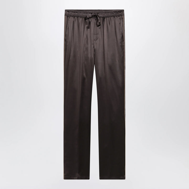 Dolce&amp;Gabbana - Silk pajama trousers with embroidered logo, brown/grey Brand Apparel &amp; Accessories > Clothing > Pants 48 IT