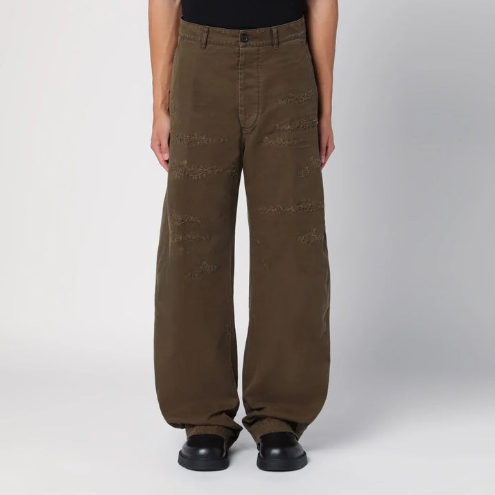 Dsquared2 - Military green wide trousers with wear Brand Apparel &amp; Accessories > Clothing > Pants 48 IT