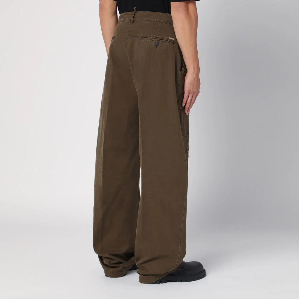Dsquared2 - Military green wide trousers with wear Brand Apparel & Accessories > Clothing > Pants 48 IT