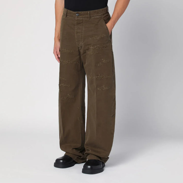 Dsquared2 - Military green wide trousers with wear Brand Apparel &amp; Accessories > Clothing > Pants 48 IT