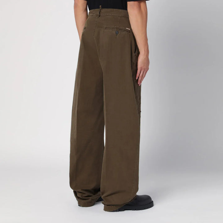 Dsquared2 - Military green wide trousers with wear Brand Apparel &amp; Accessories > Clothing > Pants 48 IT
