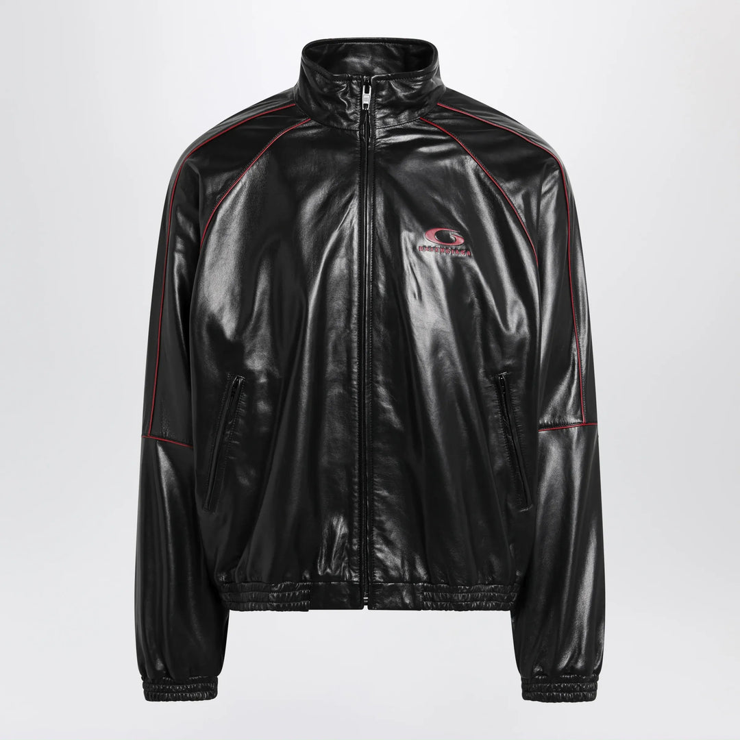 Balenciaga - Black/burgundy zip-up leather sweatshirt Brand Apparel & Accessories > Clothing > Shirts & Tops S