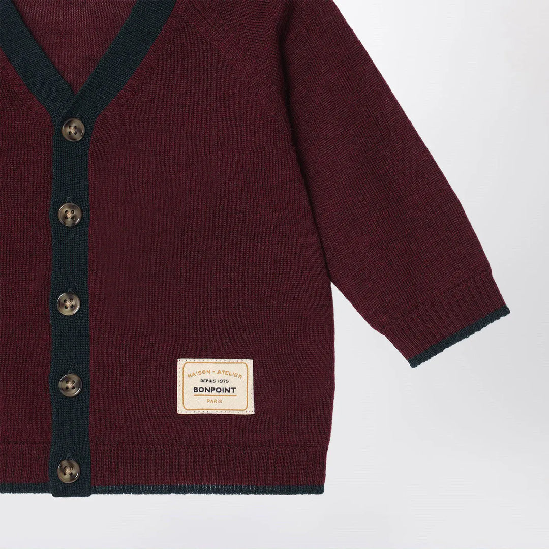 Bonpoint - Burgundy wool cardigan Brand Apparel &amp; Accessories > Clothing > Shirts &amp; Tops 12M