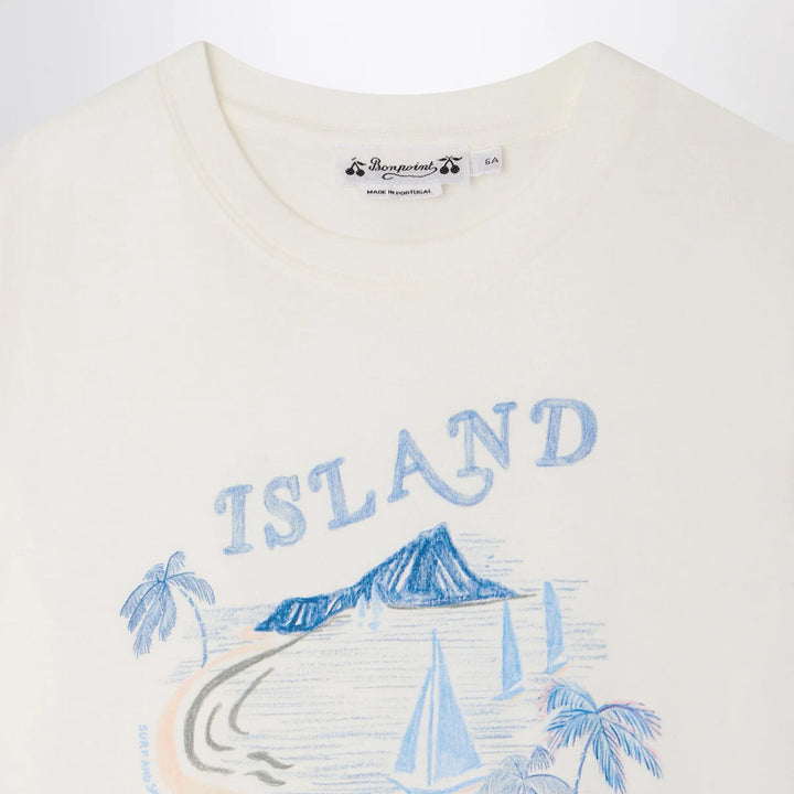 Bonpoint - Thibald white T-shirt with island print Brand Apparel &amp; Accessories > Clothing > Shirts &amp; Tops