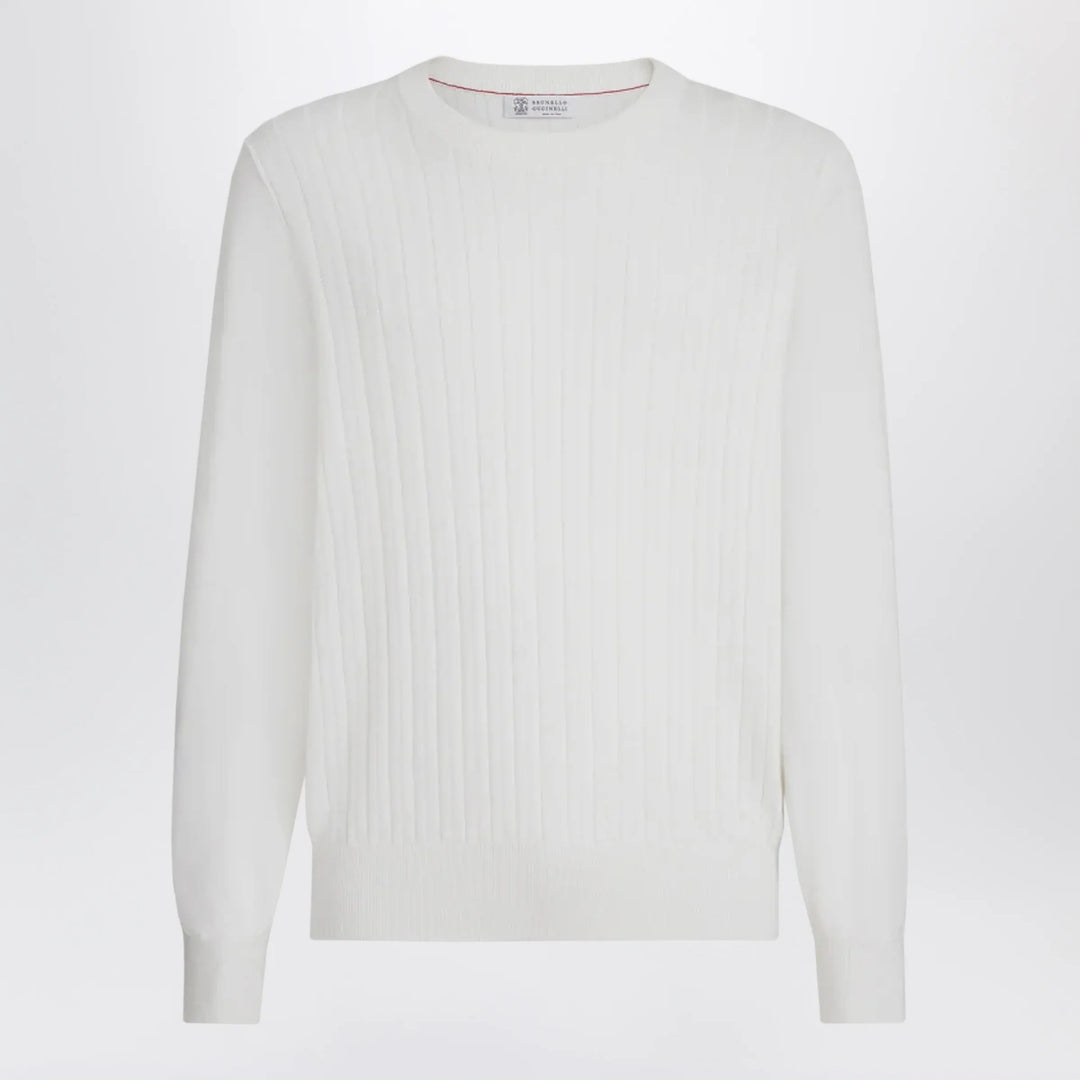 Brunello Cucinelli - White ribbed cotton sweater Brand Apparel & Accessories > Clothing > Shirts & Tops 48 IT