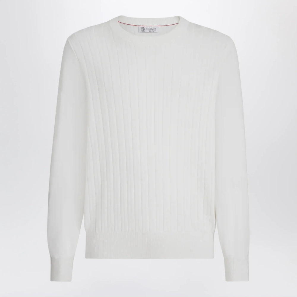 Brunello Cucinelli - White ribbed cotton sweater Brand Apparel & Accessories > Clothing > Shirts & Tops 48 IT