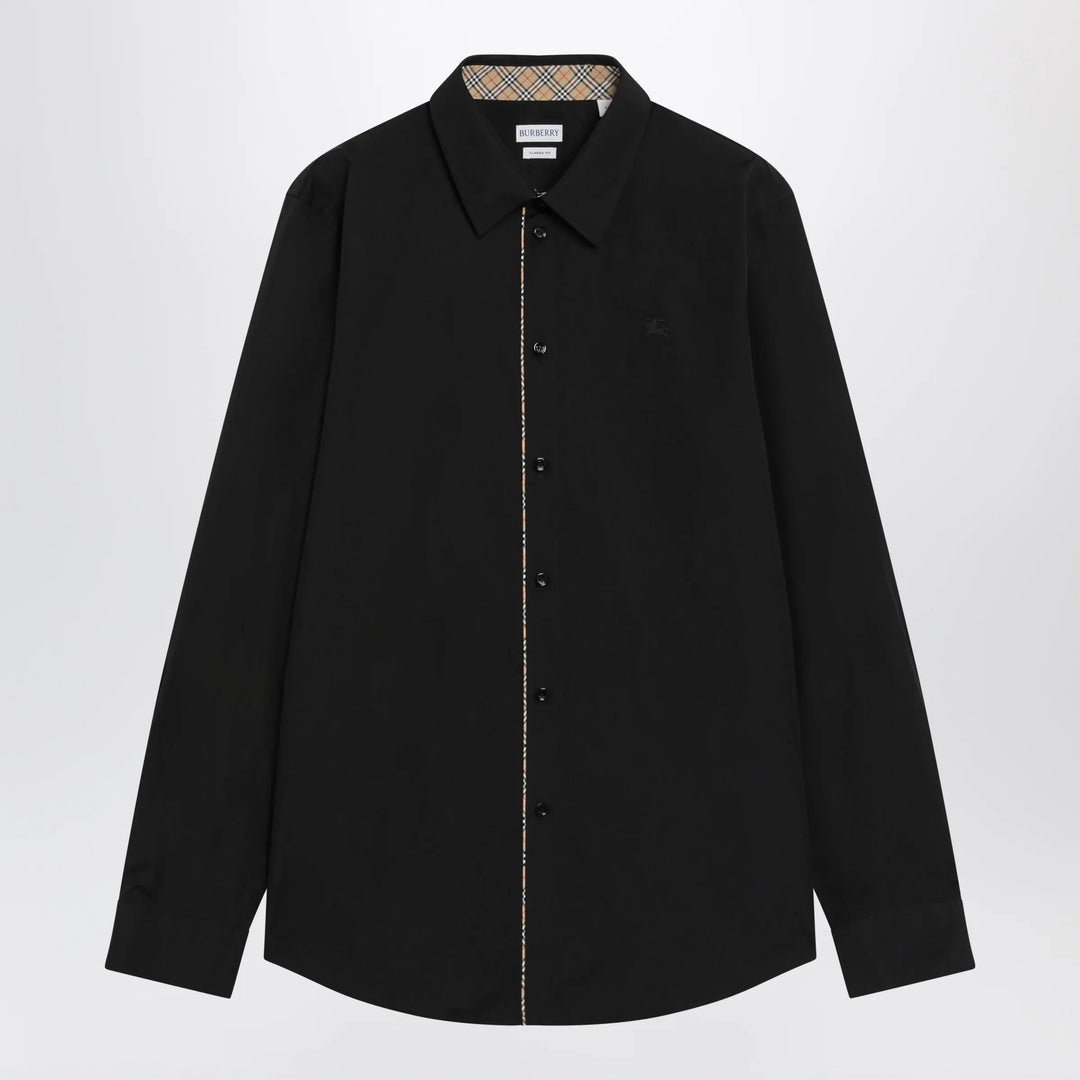 Burberry - Classic-fit cotton poplin shirt with Check trim, black Brand Apparel & Accessories > Clothing > Shirts & Tops S