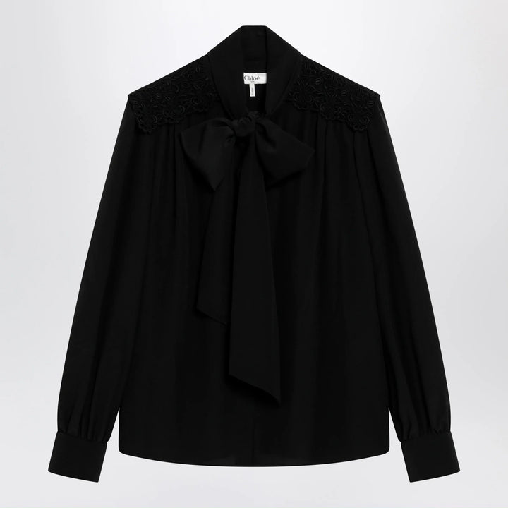 Chloé - Black silk blouse with lavallière Brand Apparel &amp; Accessories > Clothing > Shirts &amp; Tops