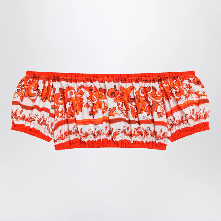 Dolce&amp;Gabbana - Maiolica-print cotton poplin top in orange Brand Apparel &amp; Accessories > Clothing > Shirts &amp; Tops 40  IT
