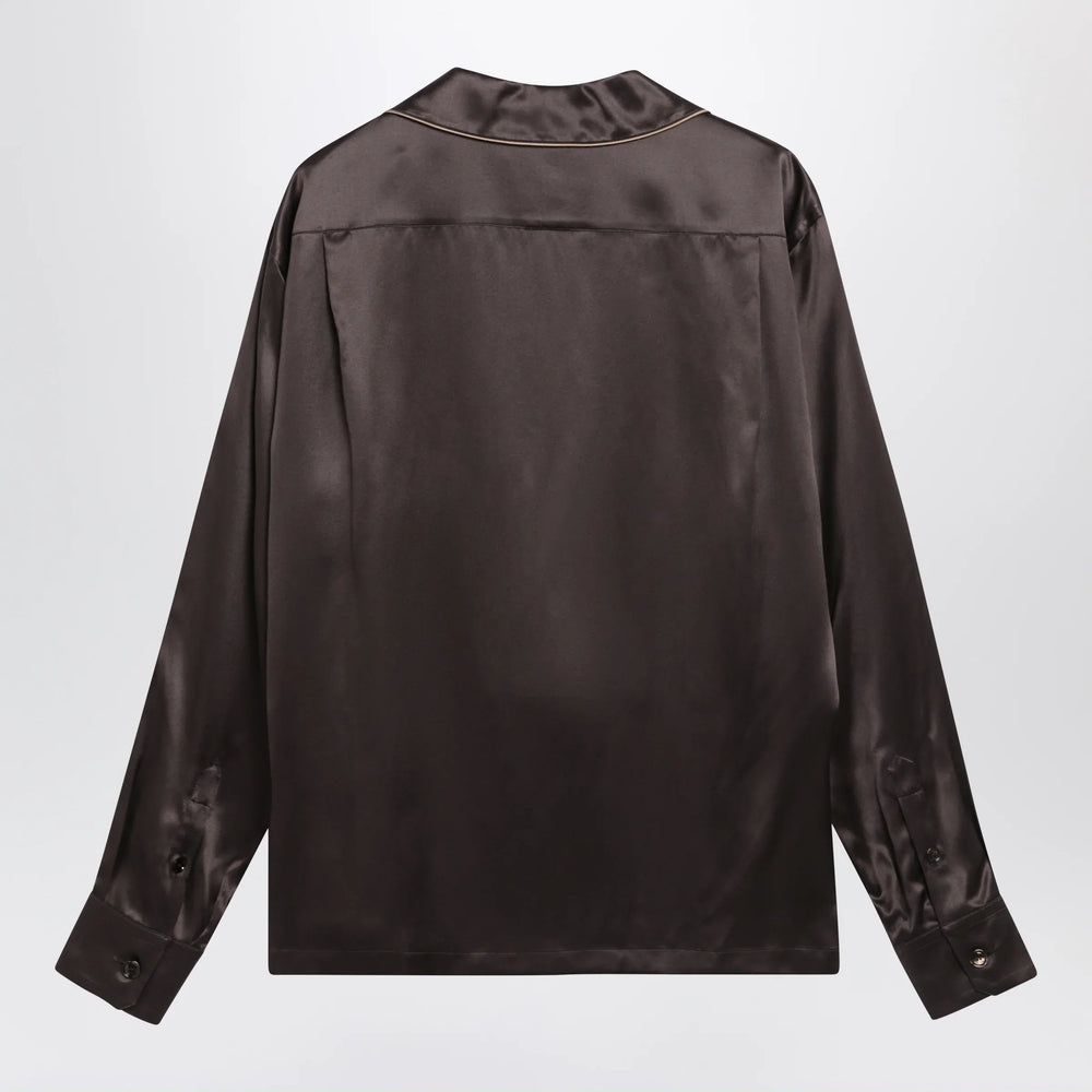 Dolce&Gabbana - Vanity silk shirt with embroidered logo in brown/grey Brand Apparel & Accessories > Clothing > Shirts & Tops 40