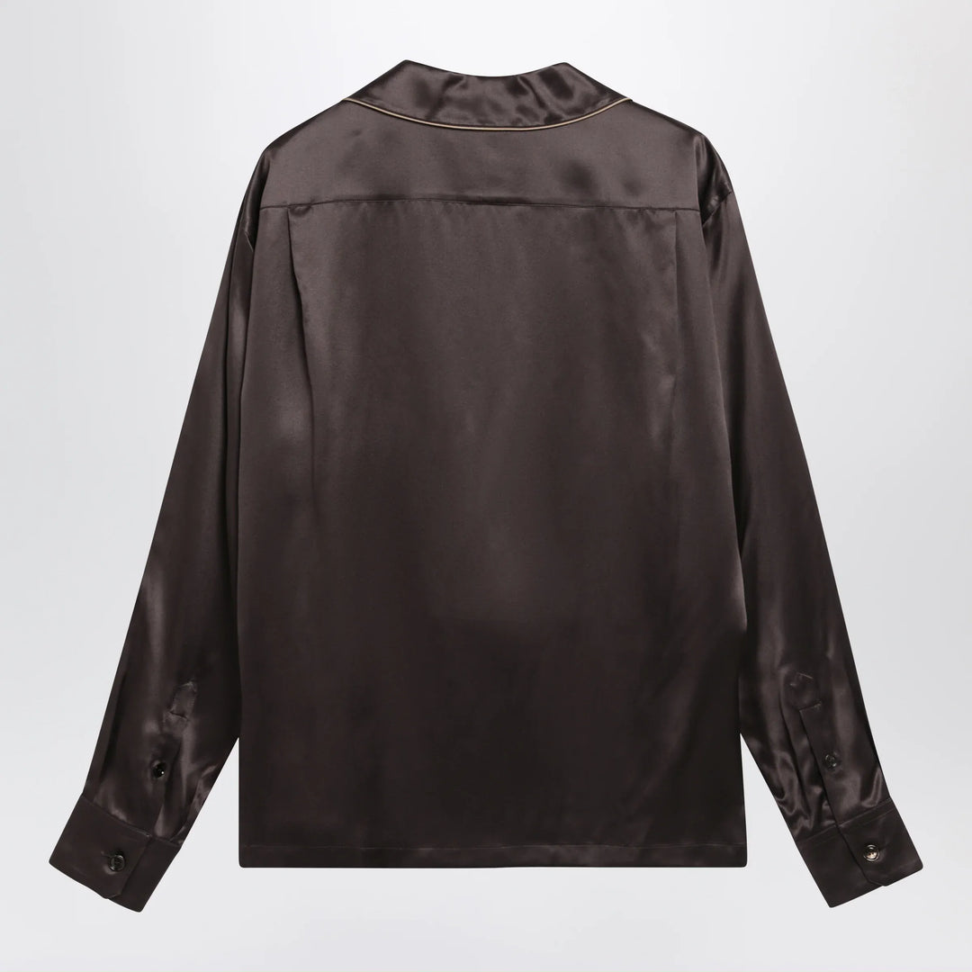 Dolce&amp;Gabbana - Vanity silk shirt with embroidered logo in brown/grey Brand Apparel &amp; Accessories > Clothing > Shirts &amp; Tops 40