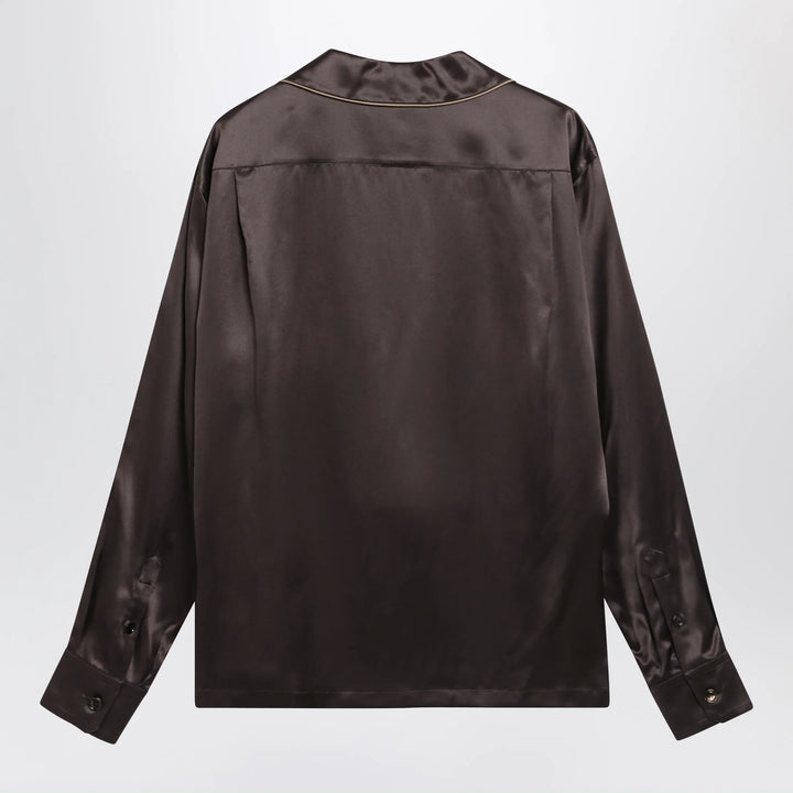 Dolce&amp;Gabbana - Vanity silk shirt with embroidered logo in brown/grey Brand Apparel &amp; Accessories > Clothing > Shirts &amp; Tops 40