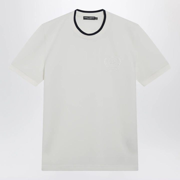 Dolce&amp;Gabbana - White technical piqué cotton T-shirt with embroidery Brand Apparel &amp; Accessories > Clothing > Shirts &amp; Tops 50 IT