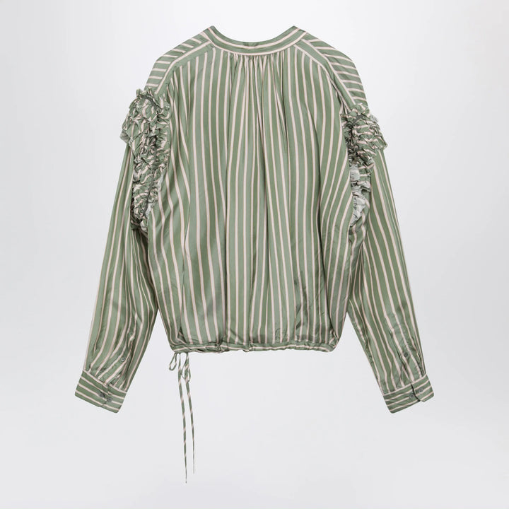 Dries Van Noten - Green striped wrap shirt in cupro Brand Apparel &amp; Accessories > Clothing > Shirts &amp; Tops