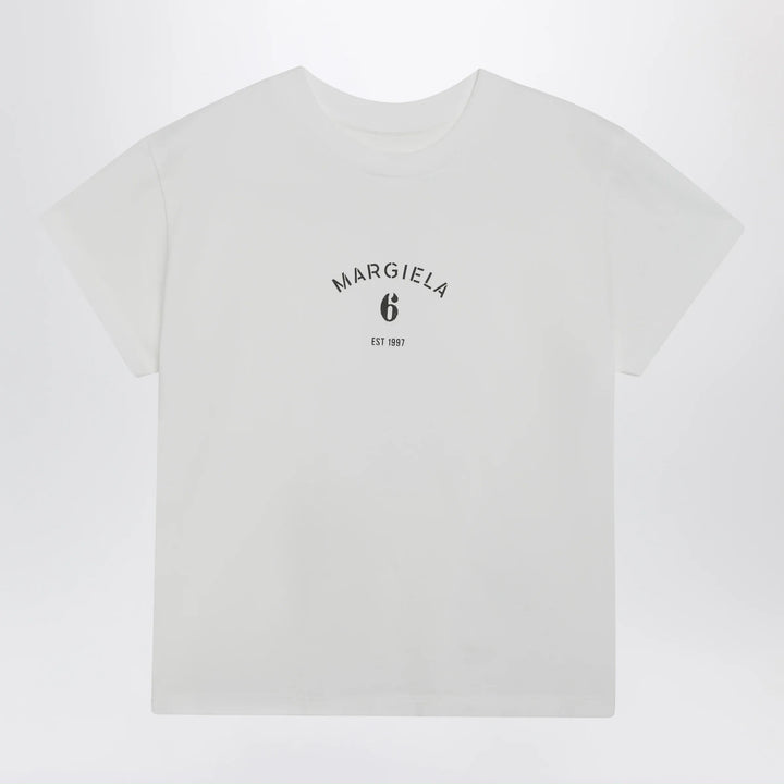 MM6 Maison Margiela - Off-white cotton jersey T-shirt with numeric embroidery Brand Apparel &amp; Accessories > Clothing > Shirts &amp; Tops XS