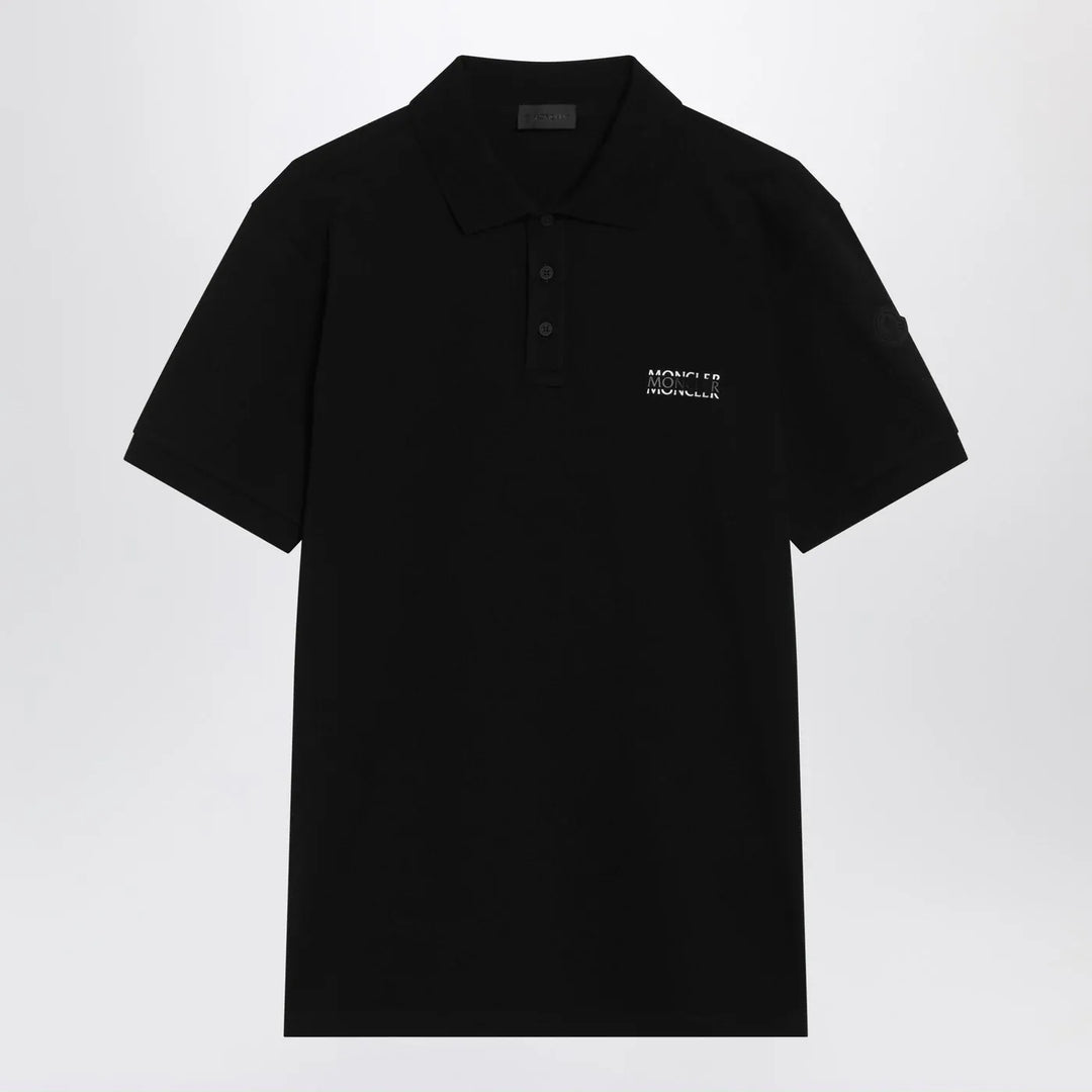 Moncler - Black cotton piqué polo shirt with logo Brand Apparel & Accessories > Clothing > Shirts & Tops M