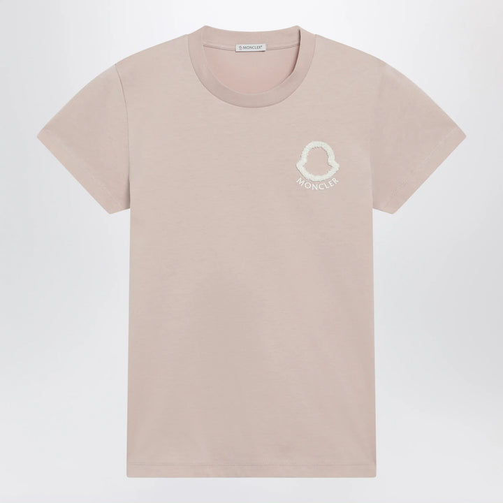 Moncler - Pink T-shirt with logo embroidery Brand Apparel &amp; Accessories > Clothing > Shirts &amp; Tops S