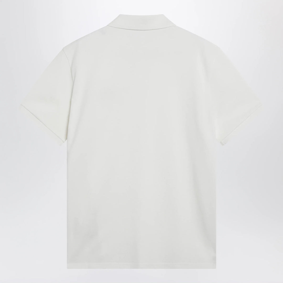 Moncler - White cotton polo shirt with triple crest logo patch Brand Apparel &amp; Accessories > Clothing > Shirts &amp; Tops