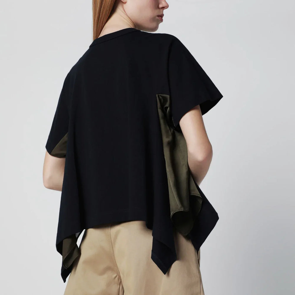 Sacai - Navy/khaki draped-hem T-shirt Brand Apparel & Accessories > Clothing > Shirts & Tops 1