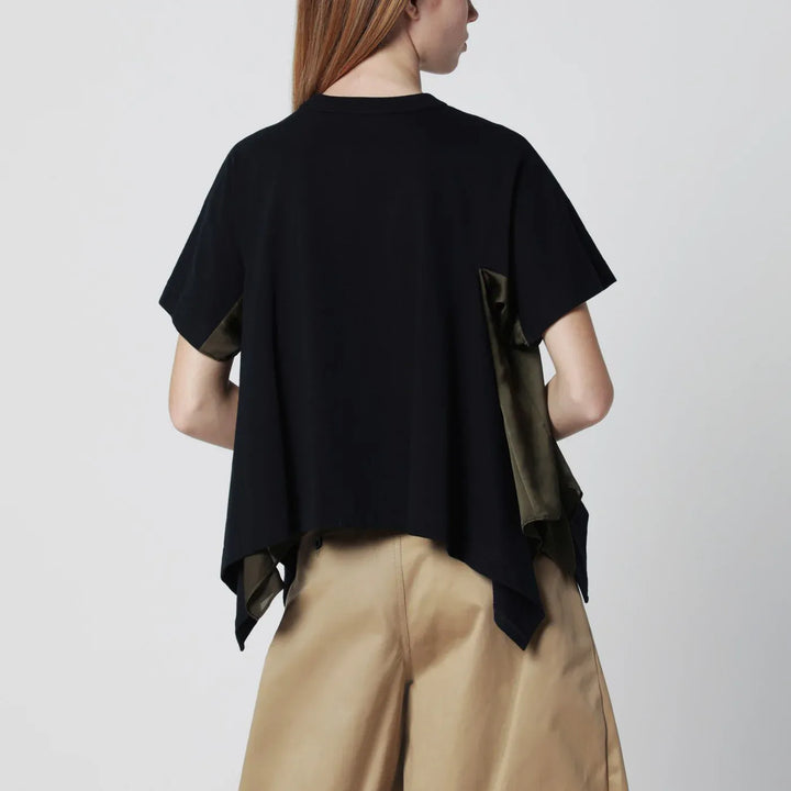 Sacai - Navy/khaki draped-hem T-shirt Brand Apparel &amp; Accessories > Clothing > Shirts &amp; Tops 1