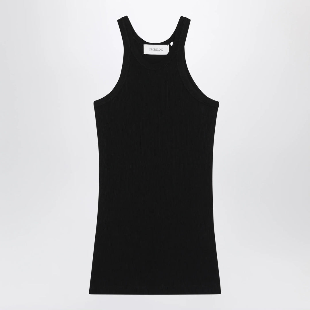 Sportmax - Ribbed cotton and silk halterneck tank top in black Brand Apparel & Accessories > Clothing > Shirts & Tops XS