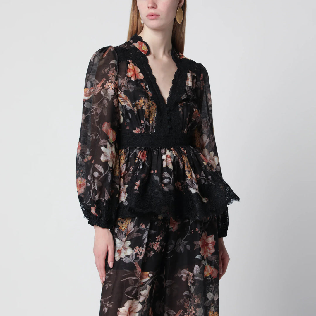 ZIMMERMANN - Black Carousel peplum lace blouse Brand Apparel & Accessories > Clothing > Shirts & Tops 2