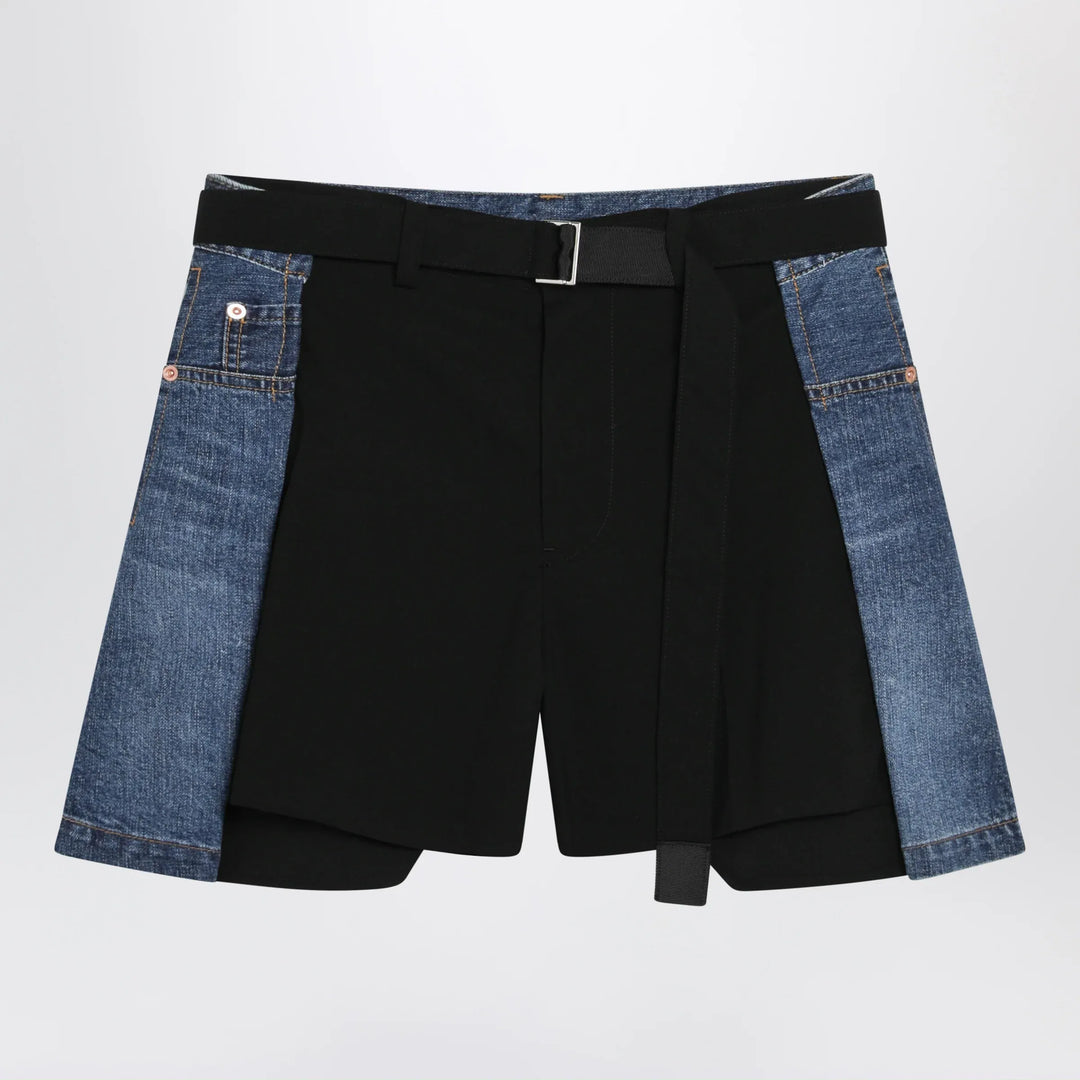 Sacai - Black wool and denim shorts Brand Apparel &amp; Accessories > Clothing > Shorts 2