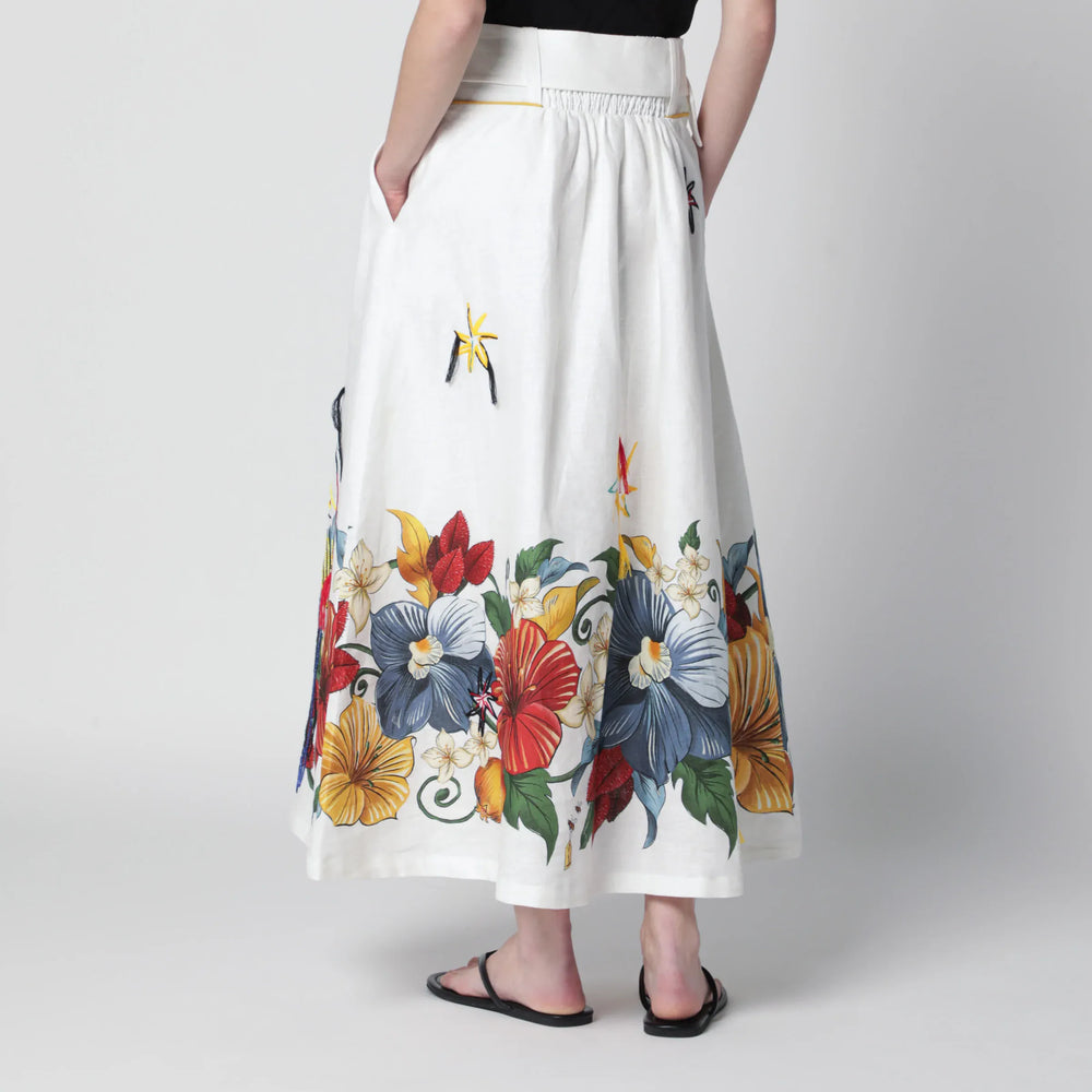 FARM Rio - White linen skirt with tropical embroidery Brand Apparel & Accessories > Clothing > Skirts
