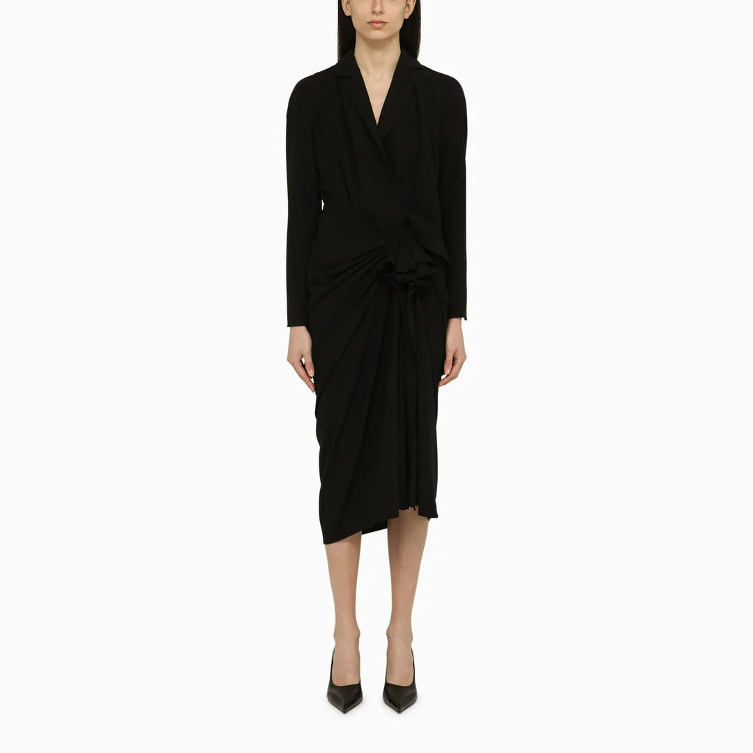 Dries Van Noten - Black wool-blend dress with drape Brand Apparel &amp; Accessories 38  FR