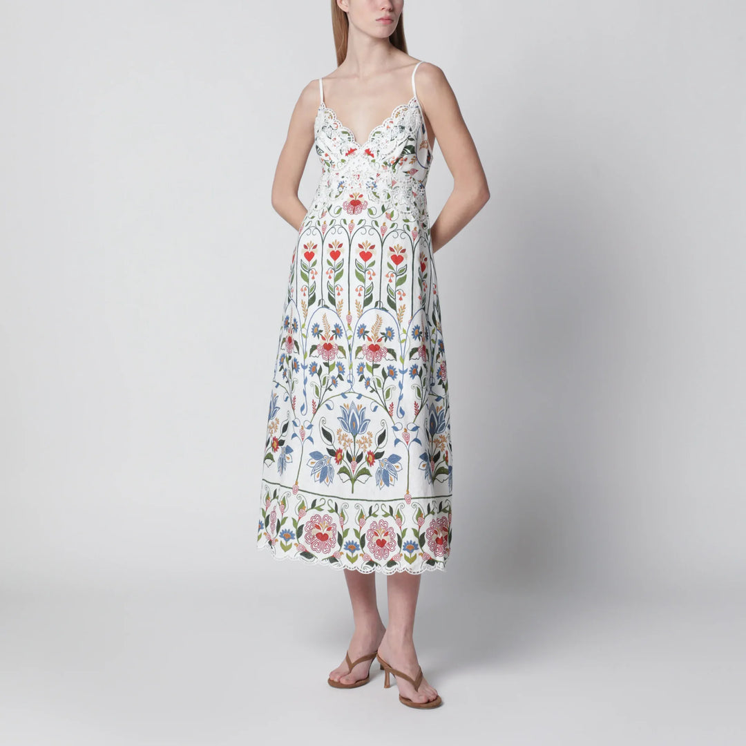 FARM Rio - White midi dress in linen with garden motif Brand Apparel & Accessories XS