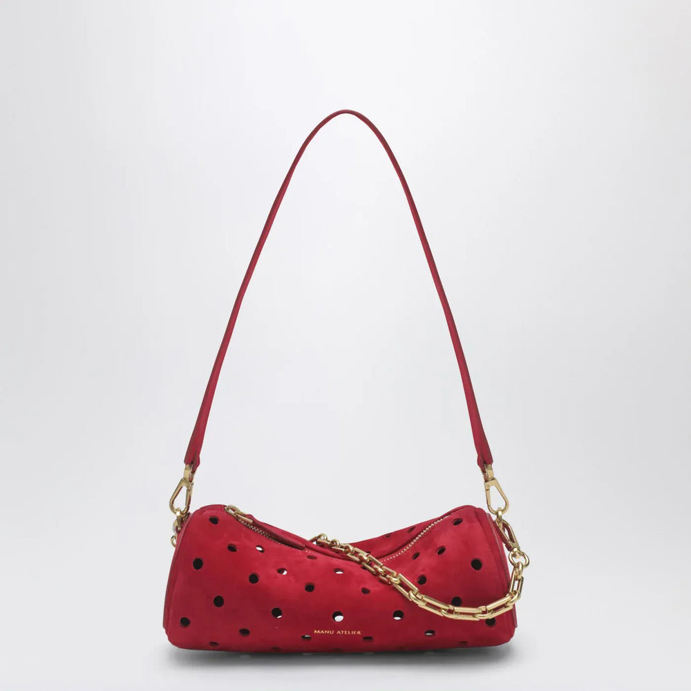 Manu Atelier - Mini Cylinder bag in perforated red suede Brand Apparel & Accessories TU