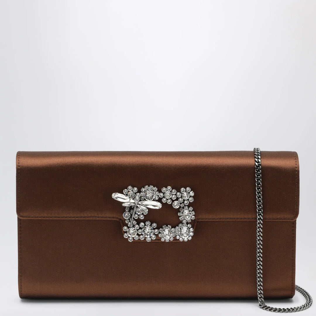 ROGER VIVIER - Efflorescence Clutch in satin Cacao Brand Apparel & Accessories U
