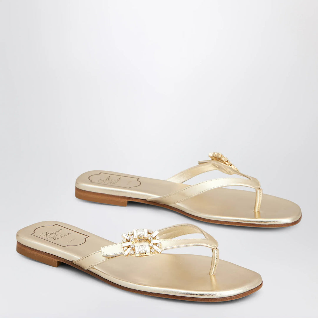 ROGER VIVIER - Gold metallic nappa leather slip-on Brand Apparel &amp; Accessories