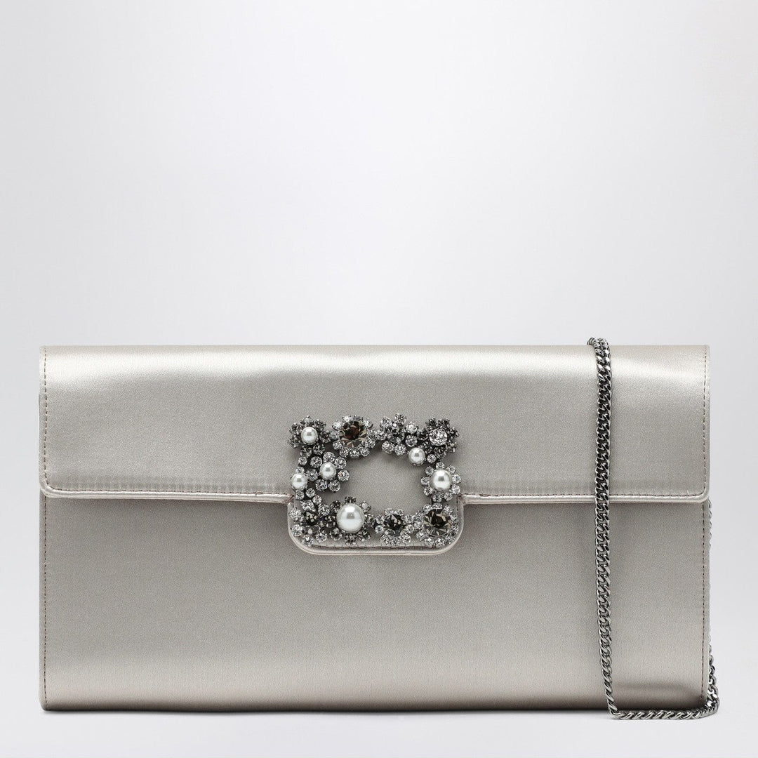 Apparel & Accessories TU ROGER VIVIER - Pearl grey satin clutch bag with buckle Brand