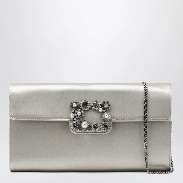 ROGER VIVIER - Pearl grey satin clutch bag with buckle Brand Apparel &amp; Accessories TU