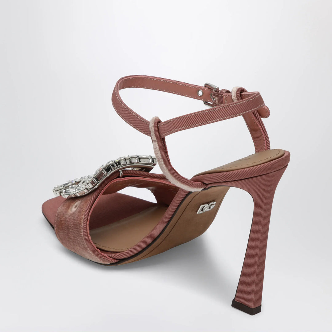 Dolce&amp;Gabbana - Velvet sandal with jewel buckle in powder pink Brand Apparel &amp; Accessories > Shoes