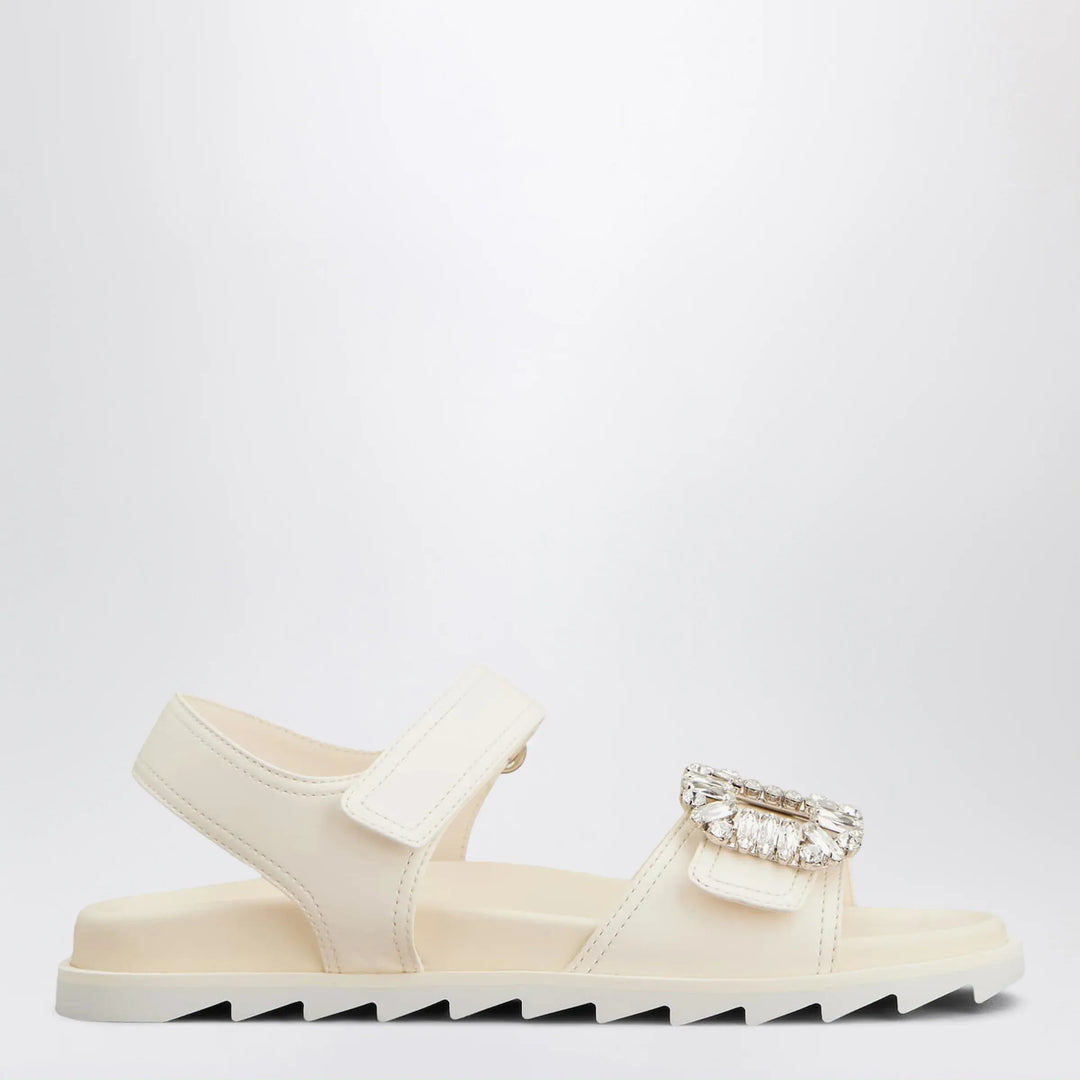 ROGER VIVIER - Ivory leather sandals with crystal buckle Brand Apparel & Accessories > Shoes 36 IT