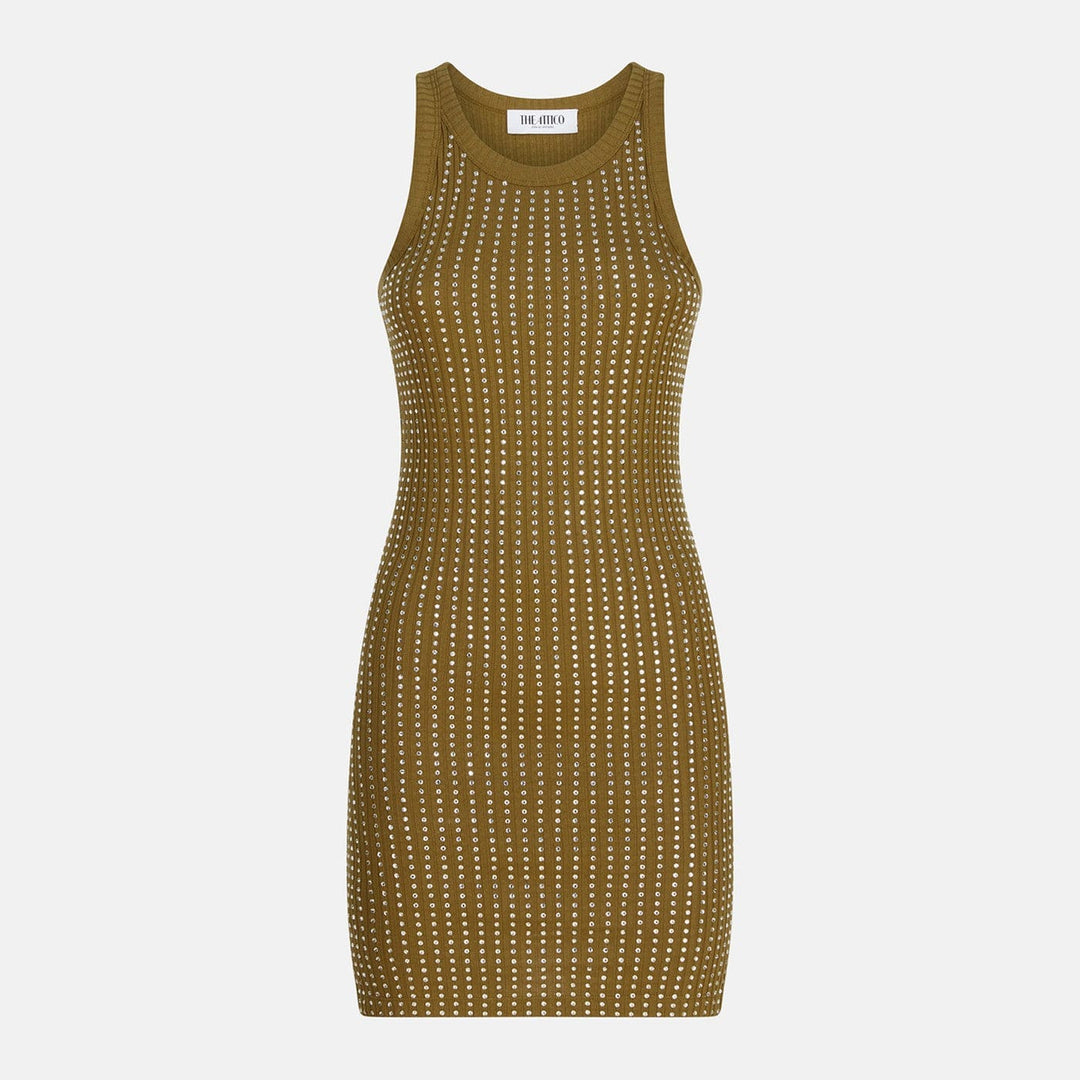 Apparel & Accessories The Attico - Military green mini dress with rhinestones Brand