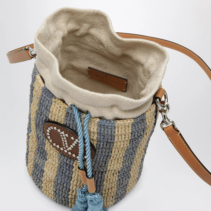 Valentino Garavani - Small bucket bag in raffia with beige and light blue stripes Brand Apparel &amp; Accessories TU