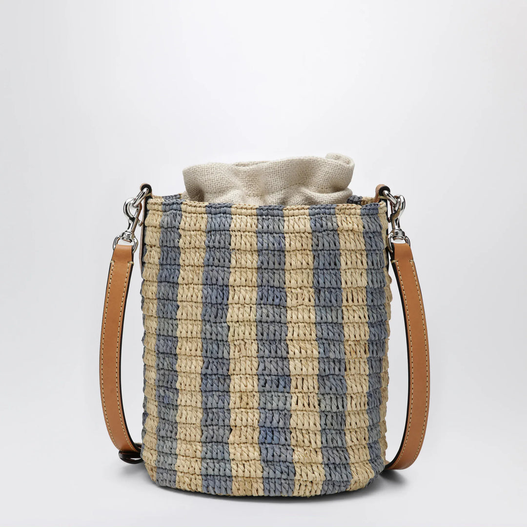 Valentino Garavani - Small bucket bag in raffia with beige and light blue stripes Brand Apparel &amp; Accessories TU