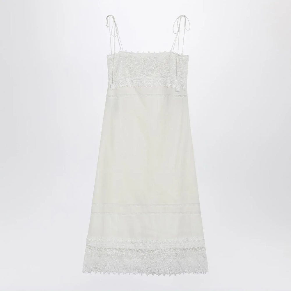 Valentino - Ivory linen midi dress with Sangallo embroidery Brand Apparel & Accessories 40  IT